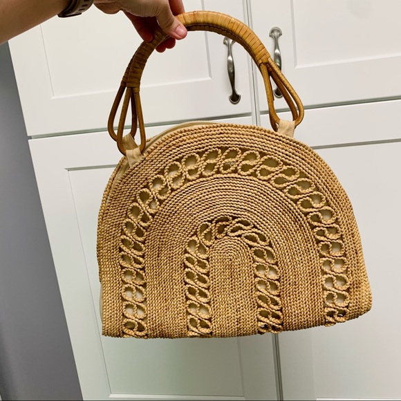 Vintage Woven Straw Half Moon Rattan Whicker Purse Clutch boho aesthetic modern - Picture 4 of 10